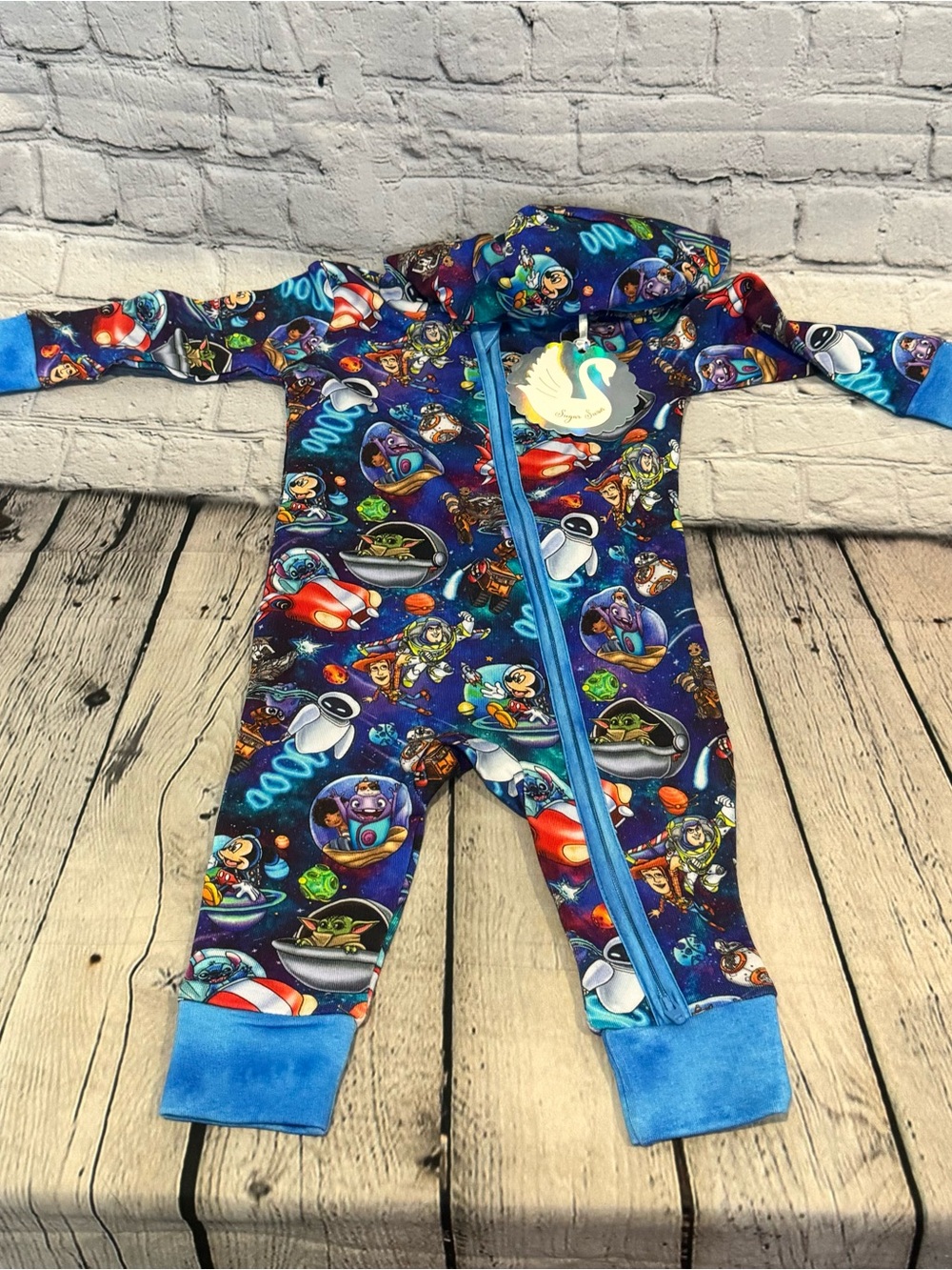 Sugar Swan Space Pattern Bamboo French Terry Zip Hoodie Romper